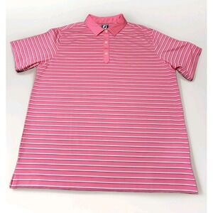 FootJoy Mens Shirt XL Athletic Fit Polo Pink Striped Golf Stretch